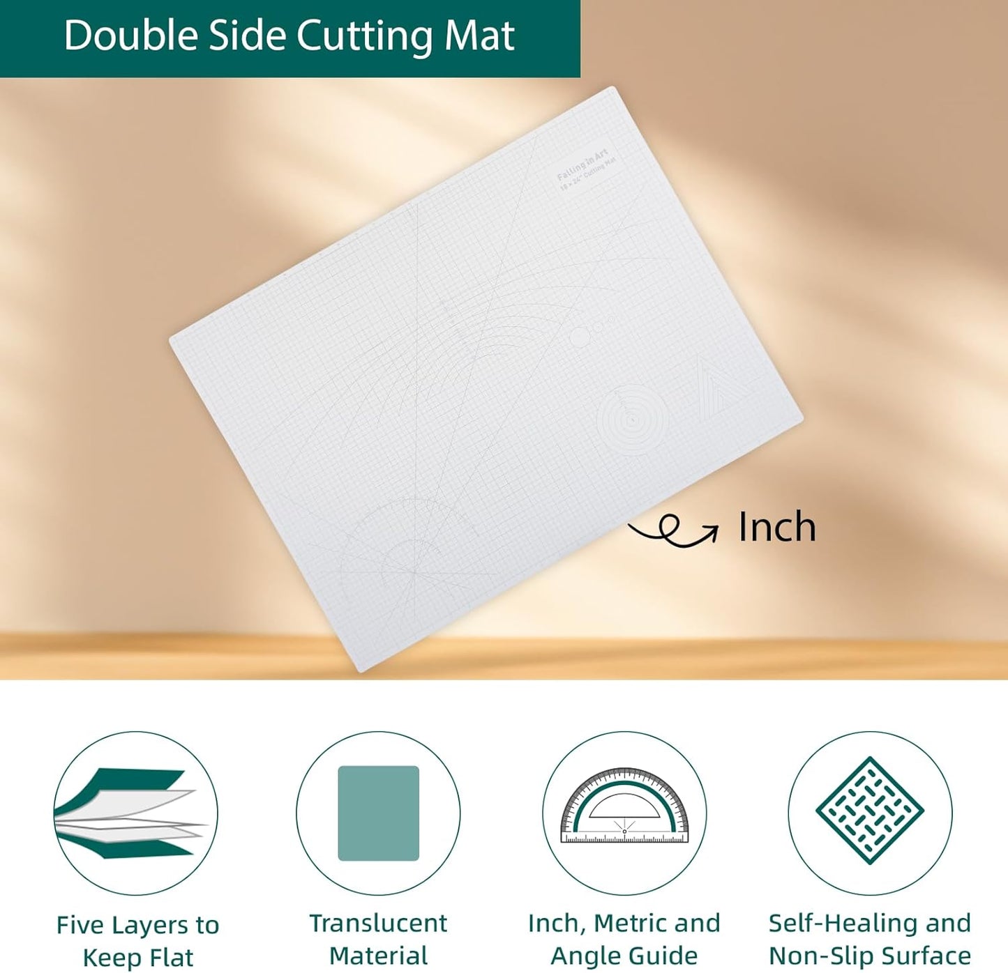 Falling in Art Self Healing Cutting Mat, 18x24" Cutting Mats for Sewing, Double-sided 5-Ply Fabric Cutting Board for Crafting, Quilting and Sewing Projects, White