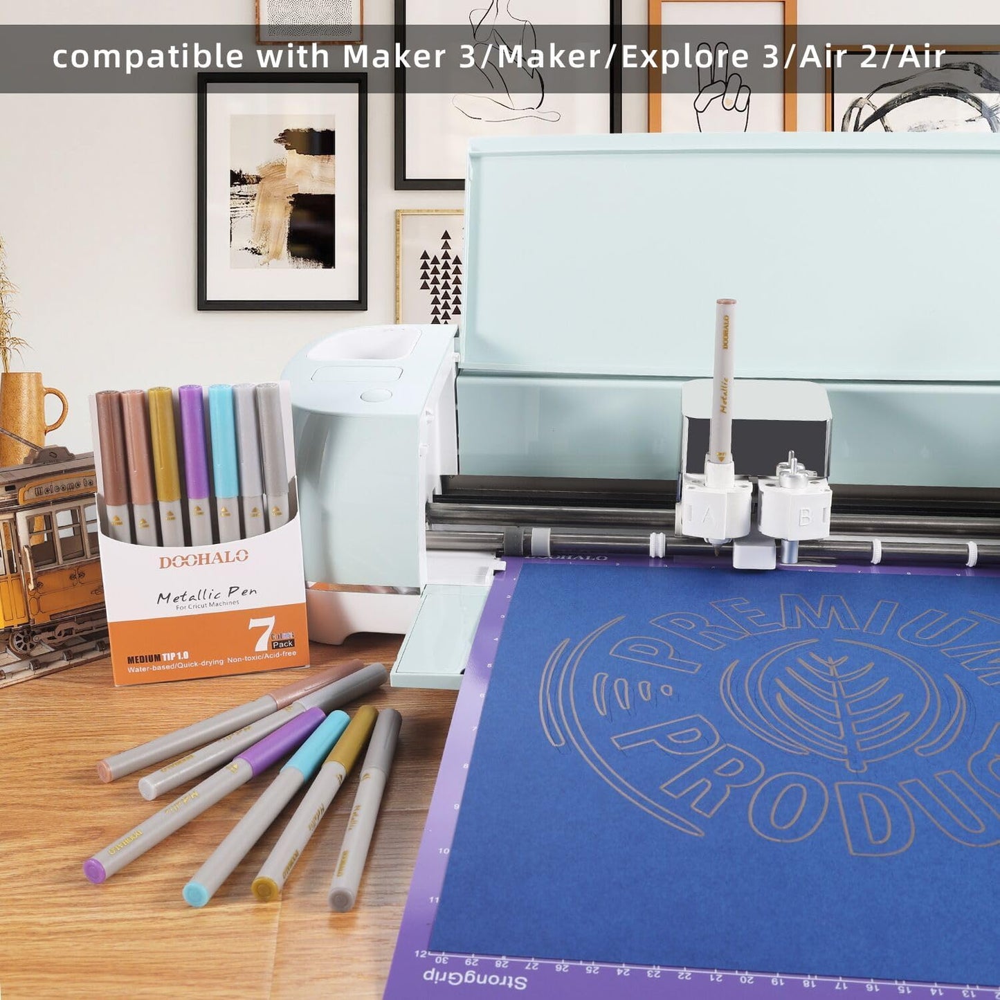 DOOHALO Gold Metallic Pen Compatible with Cricut Maker 3/Maker/Explore 3/Air 2/Air 1.0 Medium Point Metallic Tips 7 Colors Markers for drawing Writing