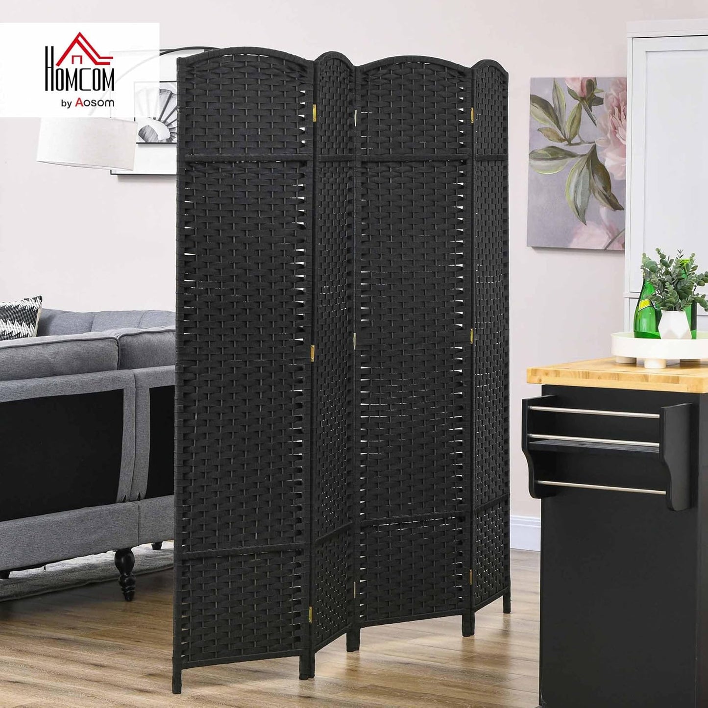 HOMCOM Room Divider, 4 Panel Folding Privacy Screen, 5.6' Tall Freestanding Partition for Home Office, Bedroom, Black