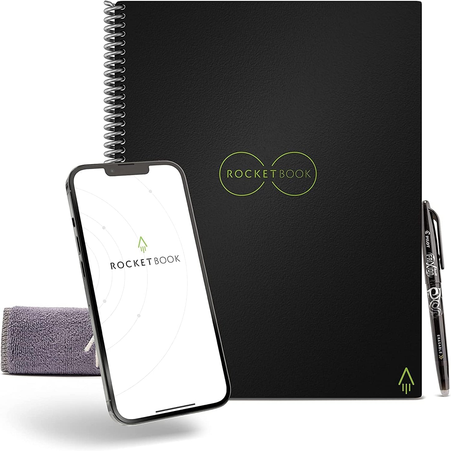 Rocketbook Core Reusable Spiral Notebook, Executive Size 6x8.8, Black - Dotted Pages, App-Connected, Erasable, Durable Cover, Ideal for School, Work, and Creative Projects