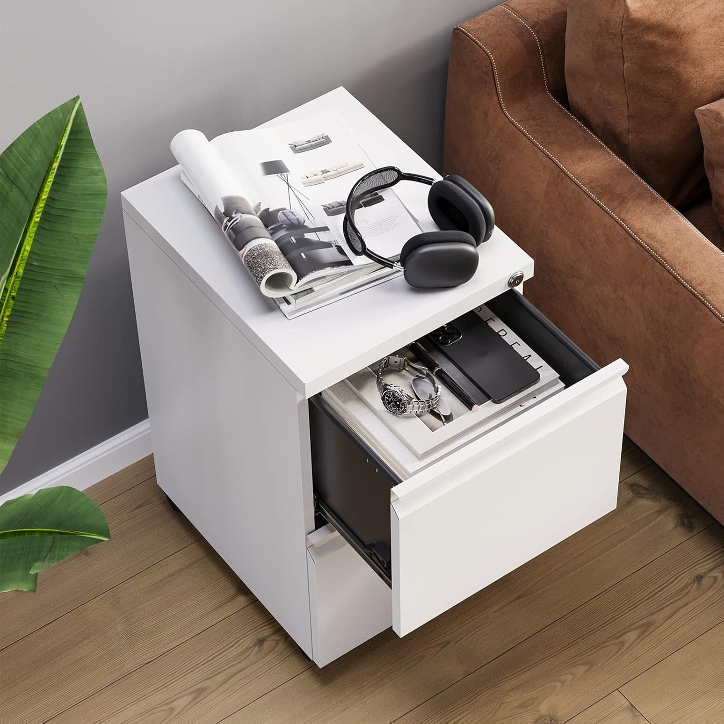 MIIIKO 2 Drawer File Cabinet with Lock, Home Office Filing Cabinets on Wheels, Under Desk 2 Drawers Storage for Legal/Letter/A4 Files,Fully Assembled