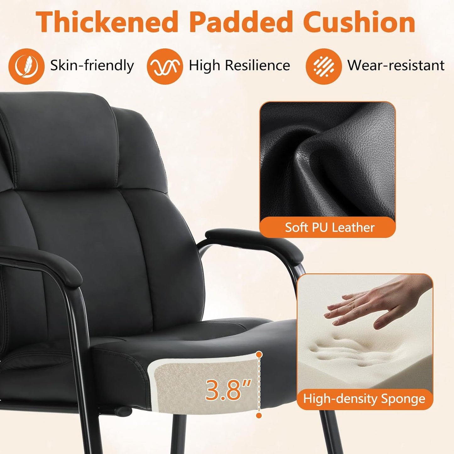 CLATINA Big & Tall 500 lb. Guest Chair, Leather Reception Chairs with Sled Base and Padded Arm Rest for Waiting Room Office Home and Meeting Conference-Black (4 Pack)