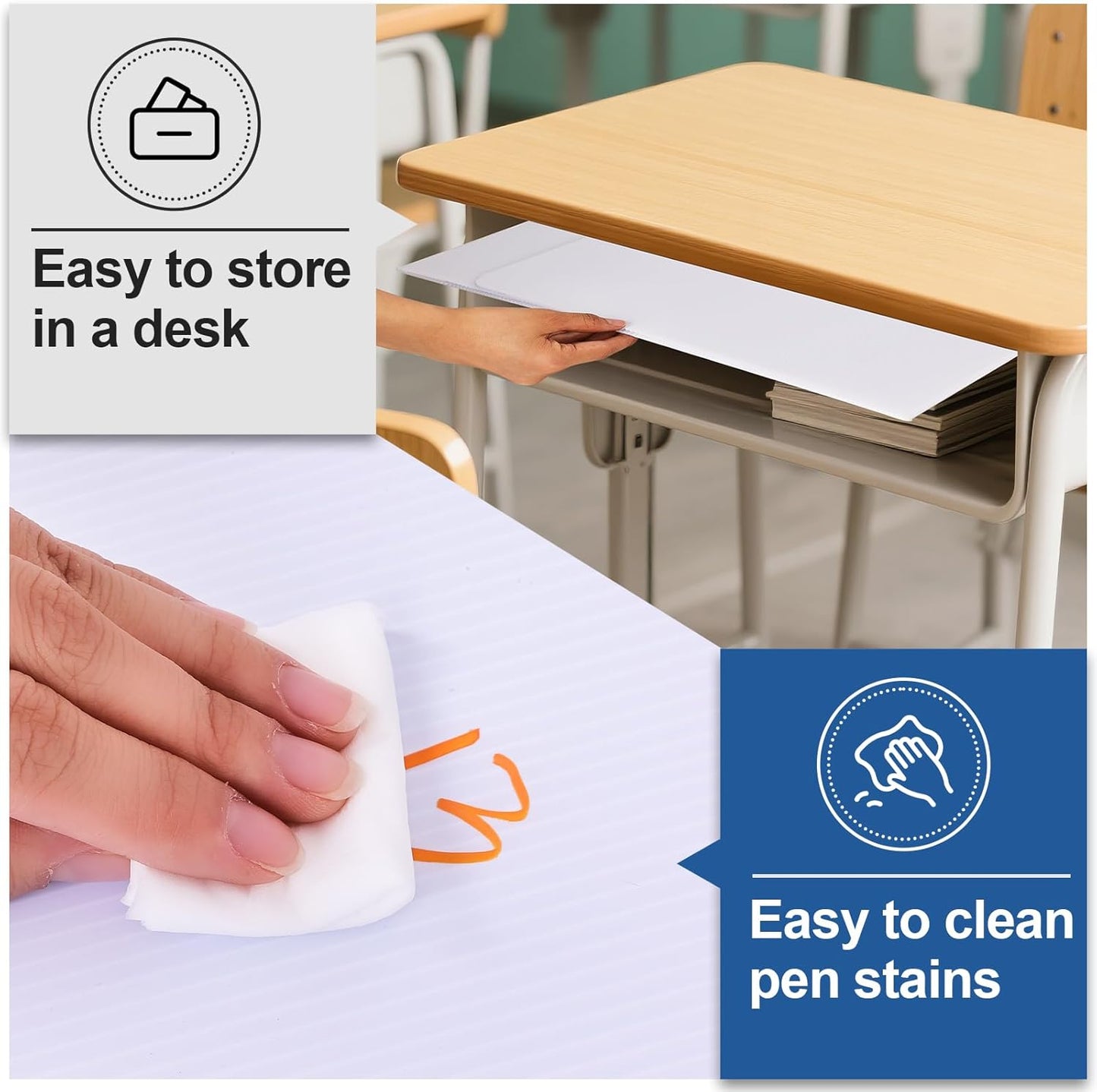 2 Pack Desk Dividers for Students,3-Fold Privacy Screens,Testing Dividers for Classroom Waterproof,Plastic Easy Clean Privacy Shields for Student Includes Extra Labels