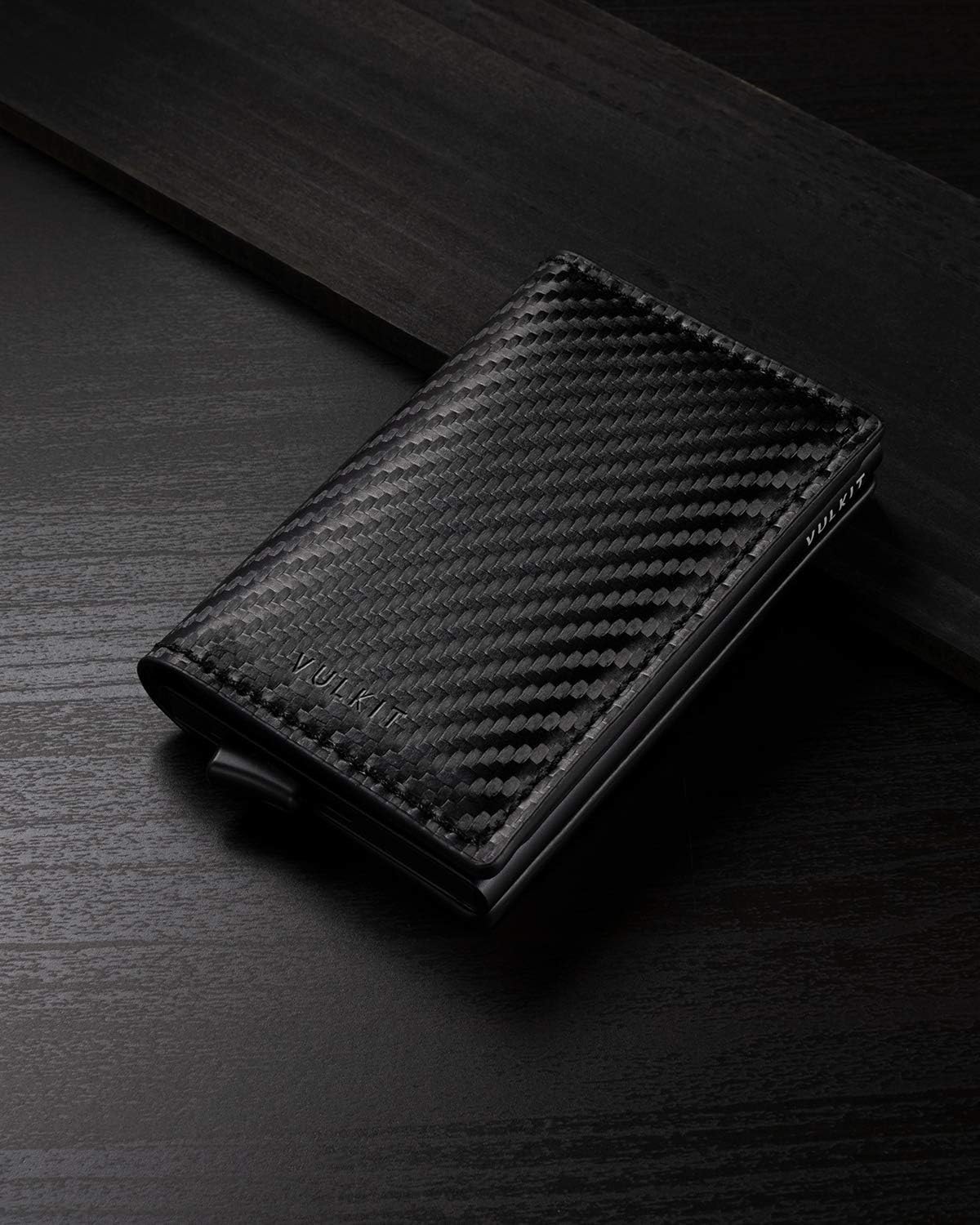 VULKIT Credit Card Holder RFID Blocking Leather Automatic Pop Up Wallet Aluminum Slim Pocket Business Card Case
