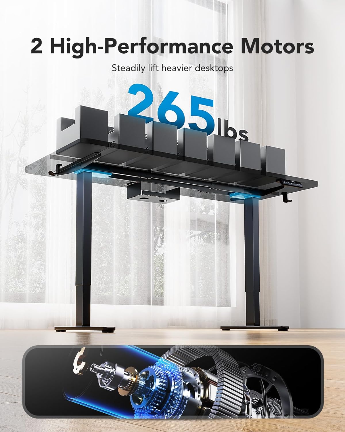 HUANUO Electric Standing Desks Frame with 265 lbs Dual Motor,Thick T-Shaped Desk Legs Made of Automotive Grade Steel,for Max 90″x31.5″ Desktop, Height Adjustable Desk Frame for Home Office, Frame Only