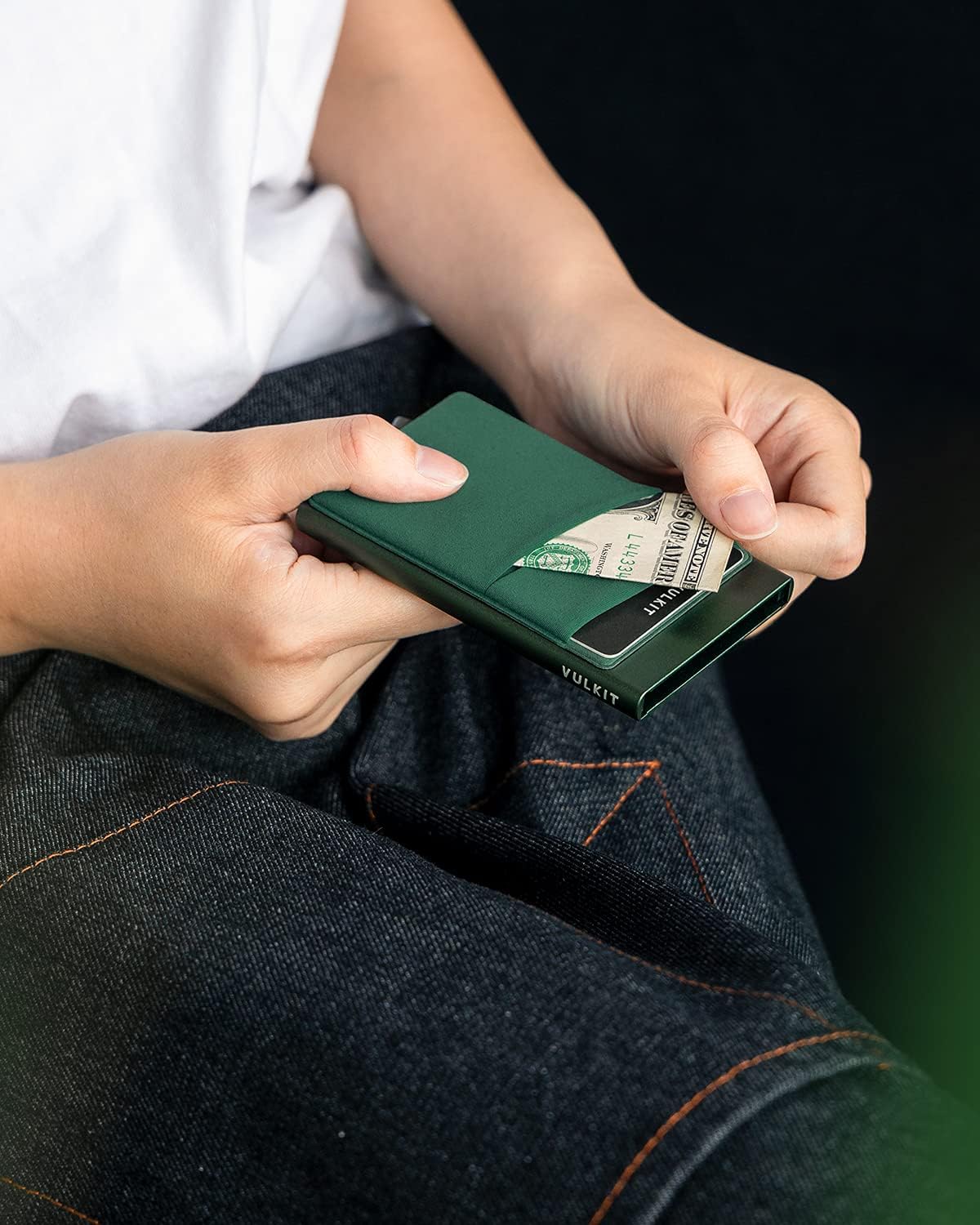 VULKIT Card Holder with Money Pocket Pop Up Wallet RFID Blocking Slim Metal Bank Card Case Holds 5 Cards and Notes