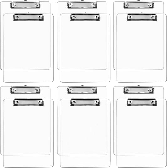 Plastic Clipboards (Set of 12) Transparent Clipboard (Clear) Strong 12.5 x 9 Inch | Holds 100 Sheets! Acrylic Clipboards with Low Profile Clip | Bulk Back to School Supplies for Teachers