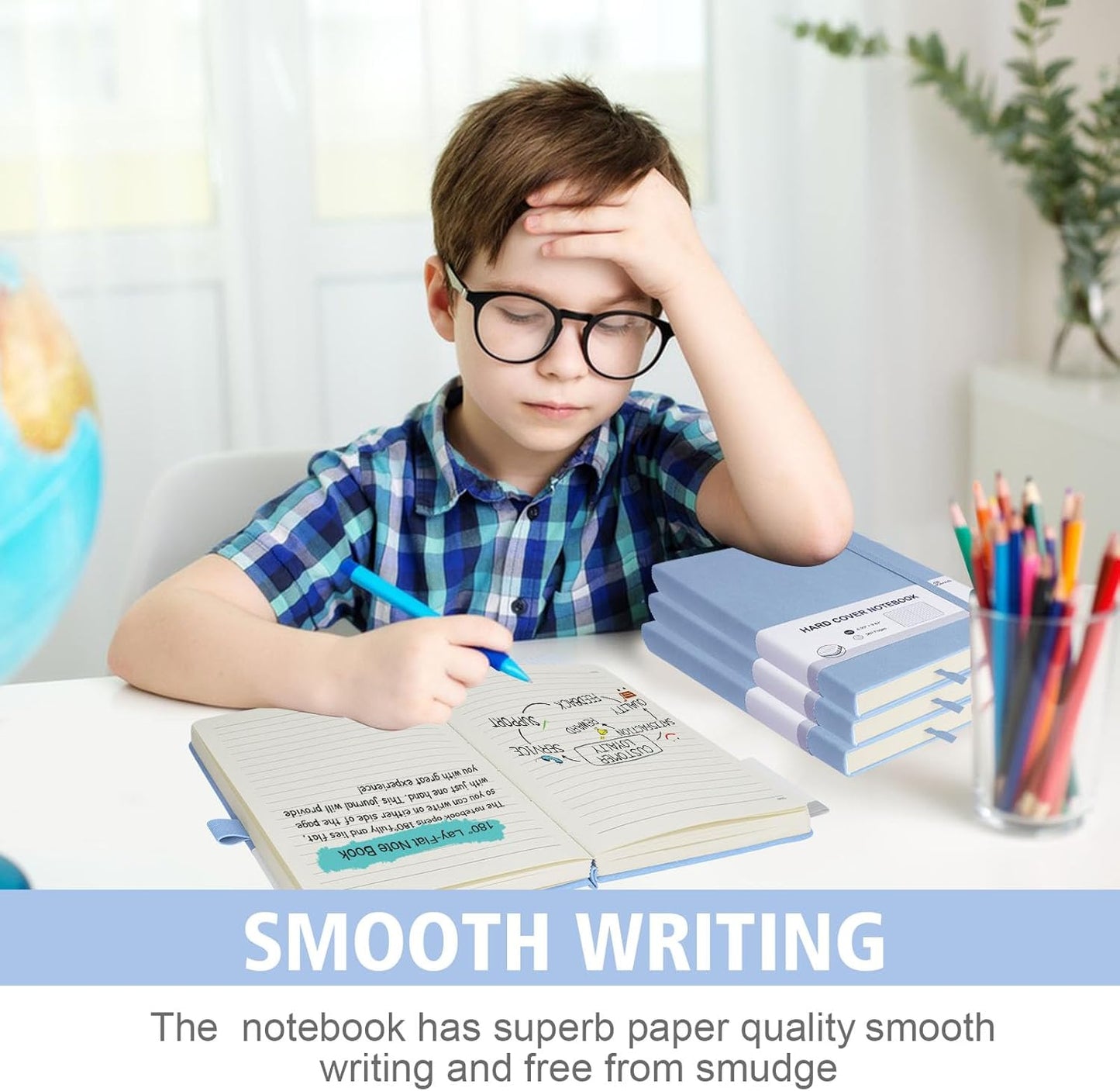 Lined Journal Notebook, 1 Pack (Sky Blue), 360 Pages, 9.8 inches x 6.9 inches - 100 gsm Thick Paper, Hardcover