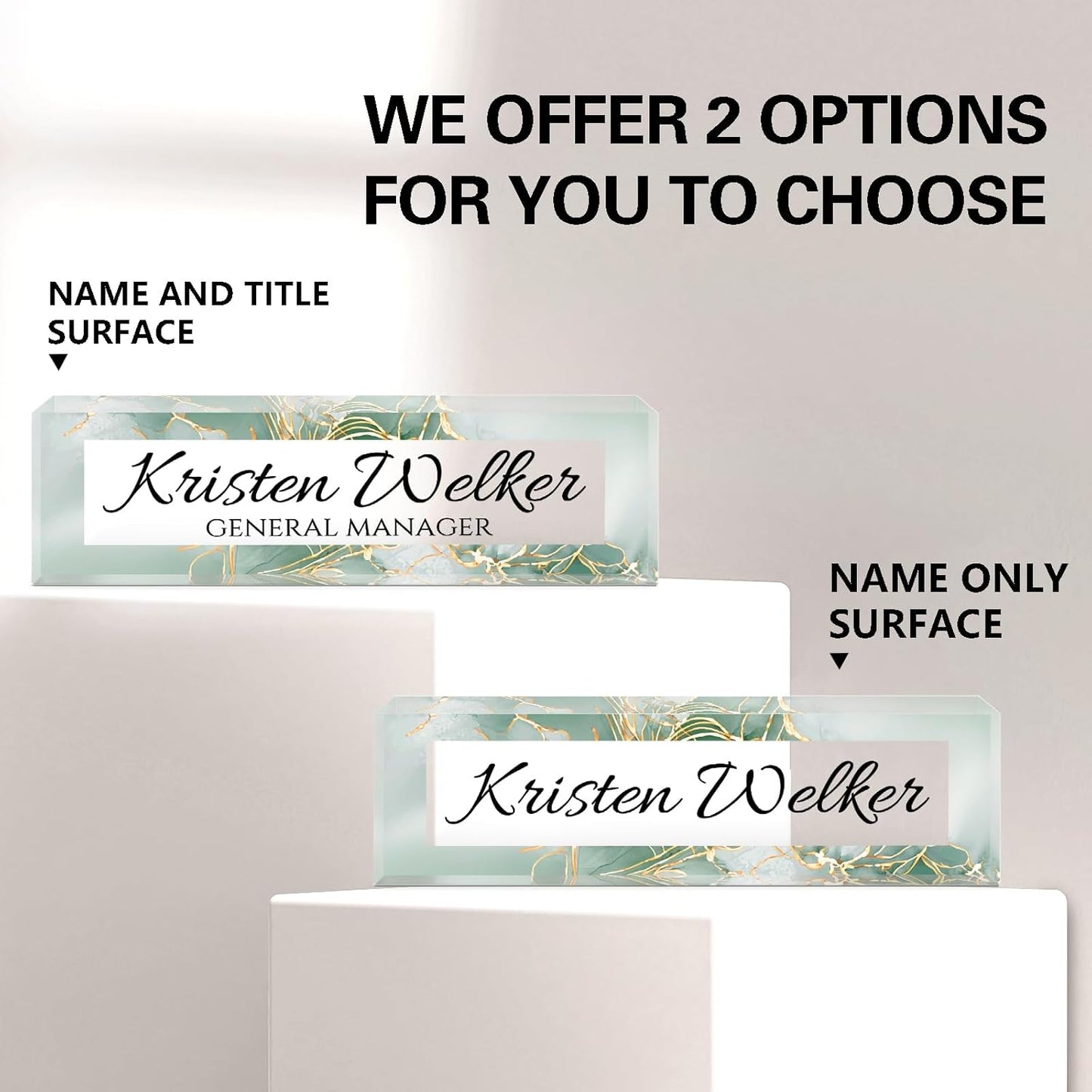 Name Plate for Desk, Desk Name Plate Personalized, Office Decor for Women Men, Acrylic Desktop Accessories, Office Appreciation Gifts for Boss Social Workers Nurse Teacher Employee (Green/Gold)