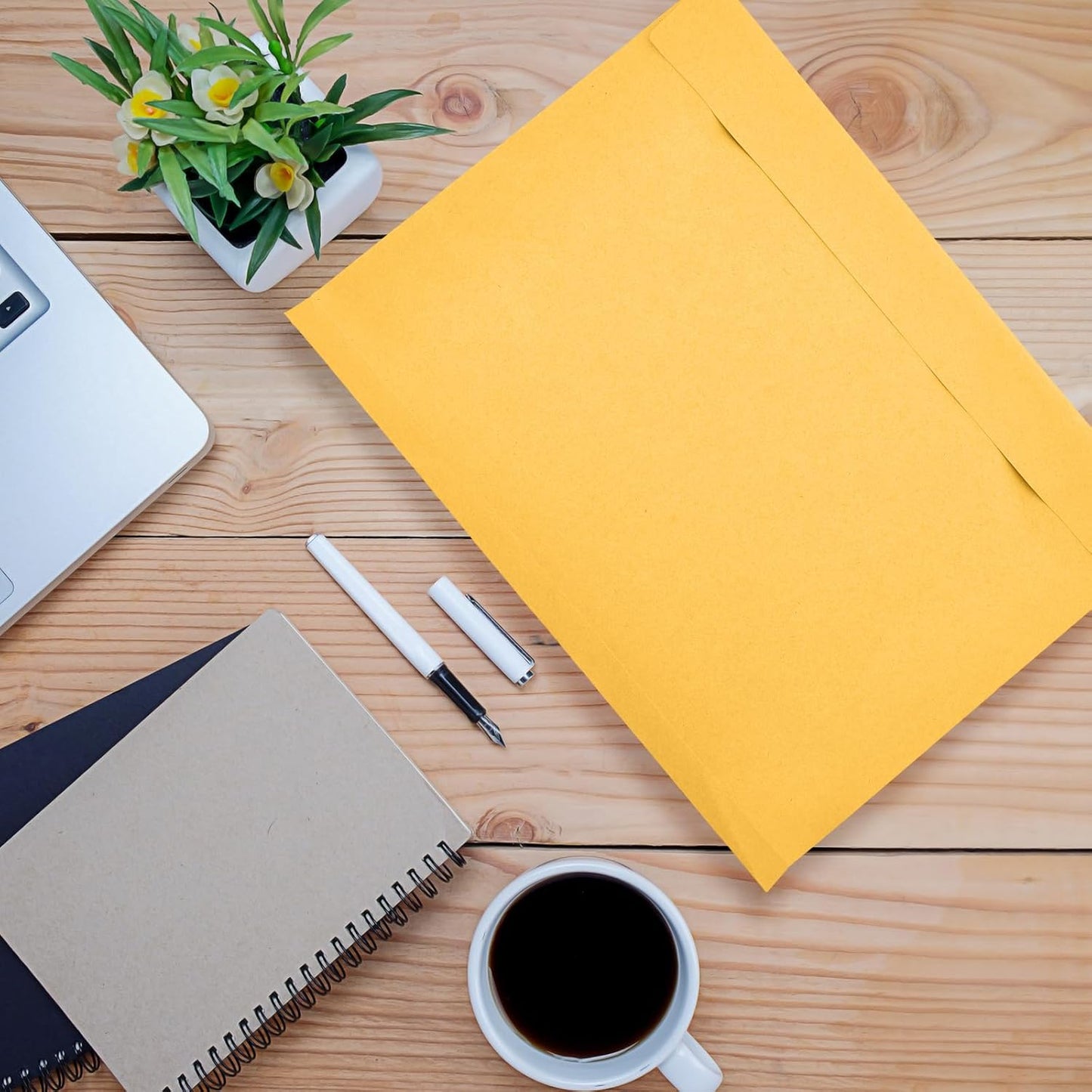 20 Pcs 12 x 16 x 1.6 Inch Large Expandable Catalog Envelopes Manilla Kraft Peel and Seal Envelopes Light Large Mailing for Office Home Documents Magazines Photos Storage Organizing (Yellow)