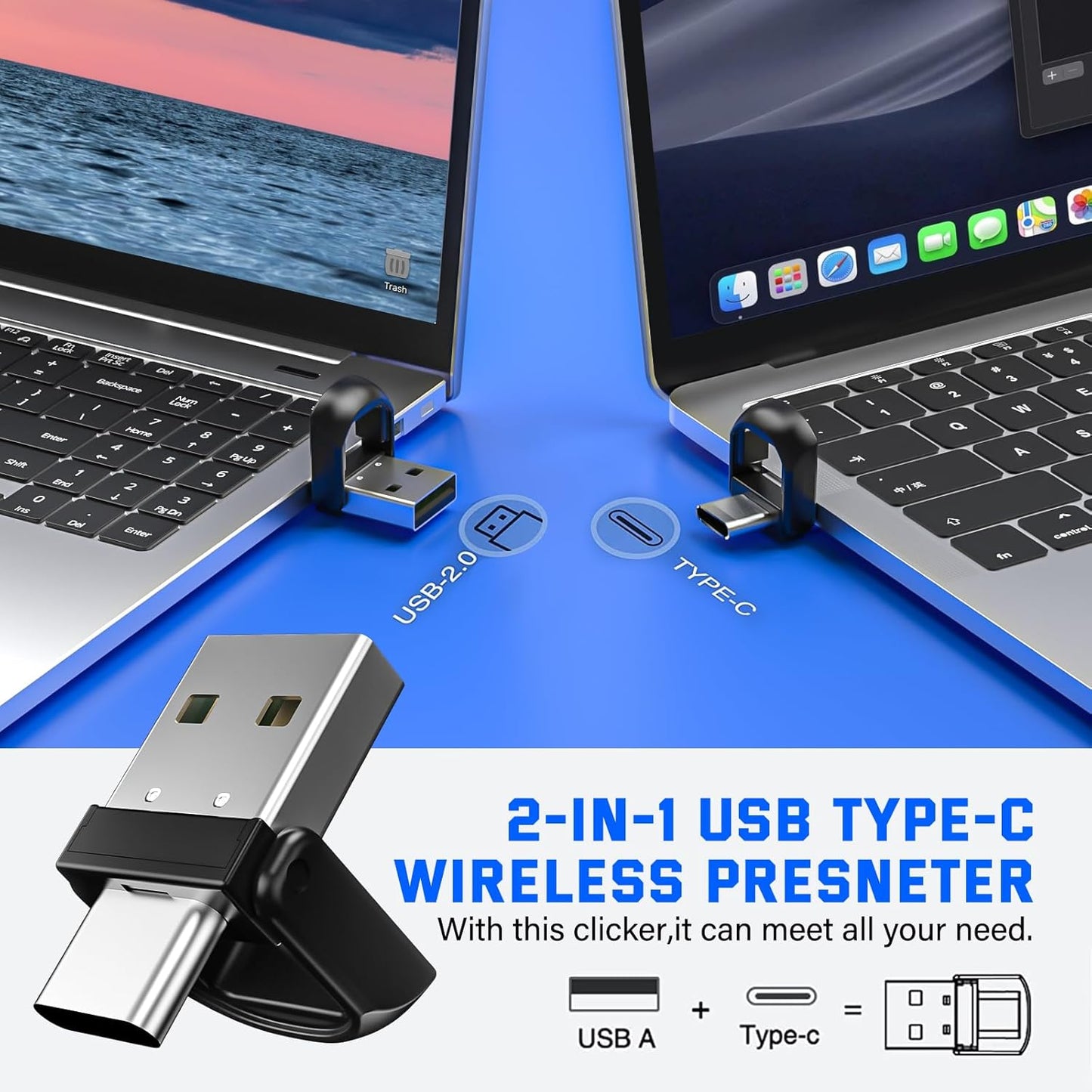 Presentation Clicker, Rechargeable Pointer, 2-in-1 USB Type C Powerpoint Clicker, Clicker for Powerpoint Presentations Slide Advancer, Presentation Clicker Wireless Presenter Remote Clicker