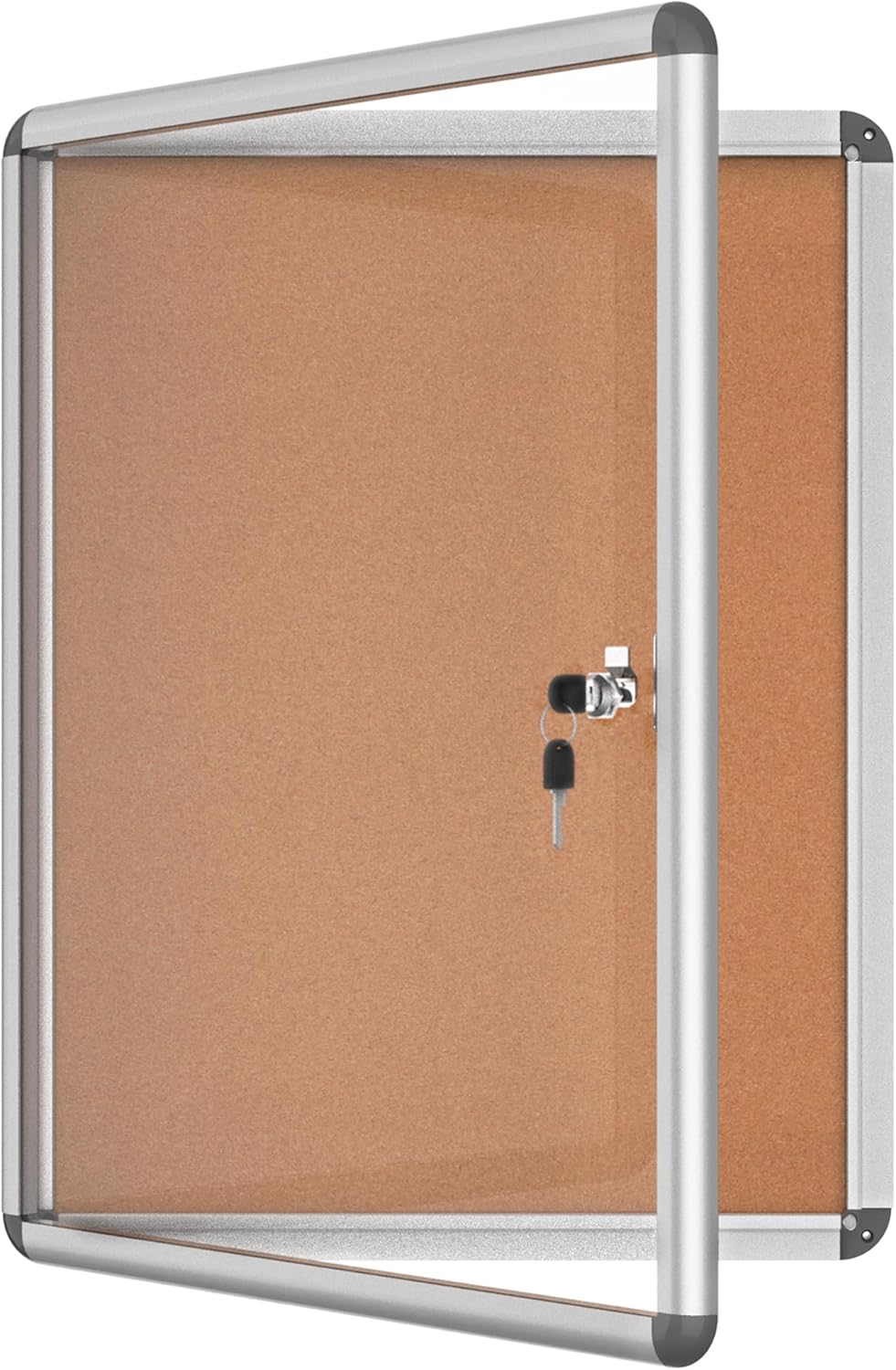 26"x20" Enclosed Bulletin Board, Lockable Weather-Resistant Aluminum Cork Noticeboard for School & Office, Silver Frame w/Cork