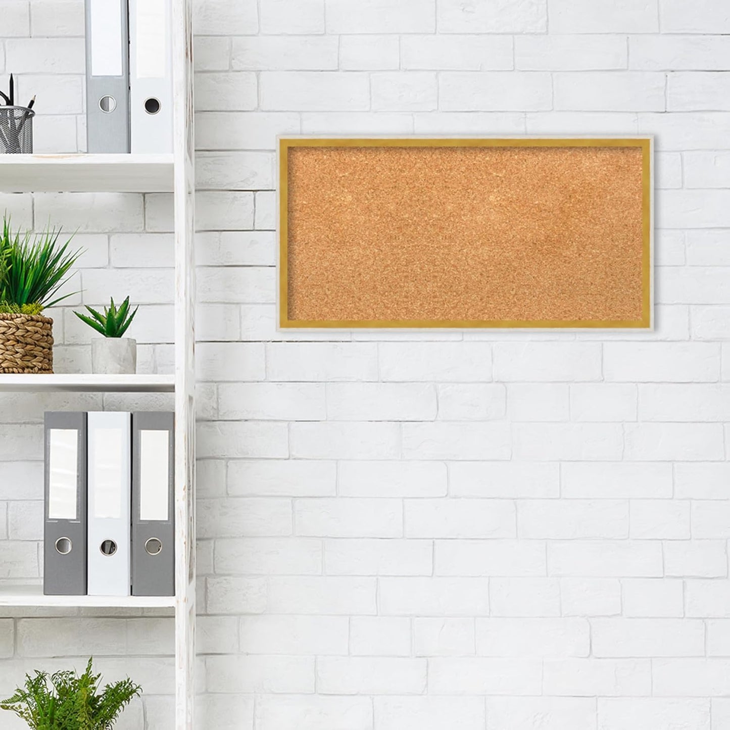 Amanti Art Natural Cork Board for Wall, 13x25 Vision Board with White Frame, Small Corkboard Office Decor for Home Organization, Modern Corkboard Pinboard to Display Items for Home Organization in