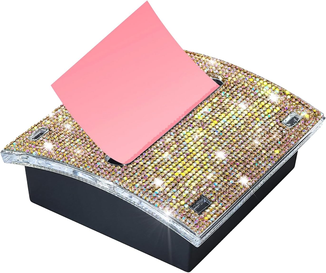 Rhinestone Self Sticky Note Holder Post it Note Dispenser Pop-Up Sticky Notes Dispenser 4 x 4 Inches Post it Dispenser for Desk (Rose Gold)
