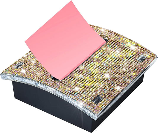 Rhinestone Self Sticky Note Holder Post it Note Dispenser Pop-Up Sticky Notes Dispenser 4 x 4 Inches Post it Dispenser for Desk (Rose Gold)