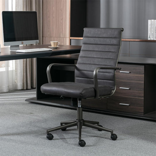 Okeysen Office Desk Chair Conference Room Chairs Modern Ergonomic Executive Swivel Chair Adjustable Height PU Leather Home Desk Chair with Armrests Comfy Computer Task Chairs with Wheels (Retro Black)