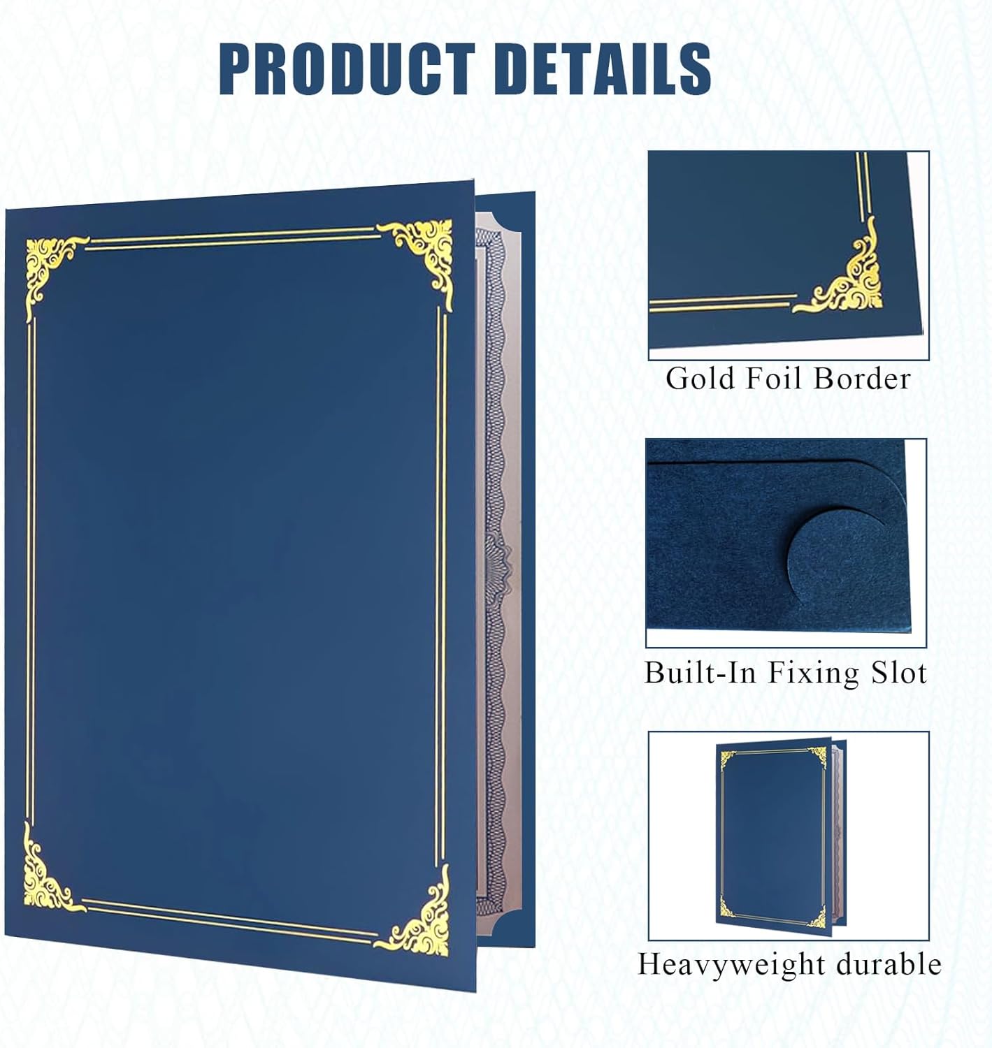 60-Pack Navy Blue Certificate Holders with Gold Foil Border, Diploma Covers for Letter Size 8.5x11 Certificates, Awards, Graduation, and Document Papers,Cardstock