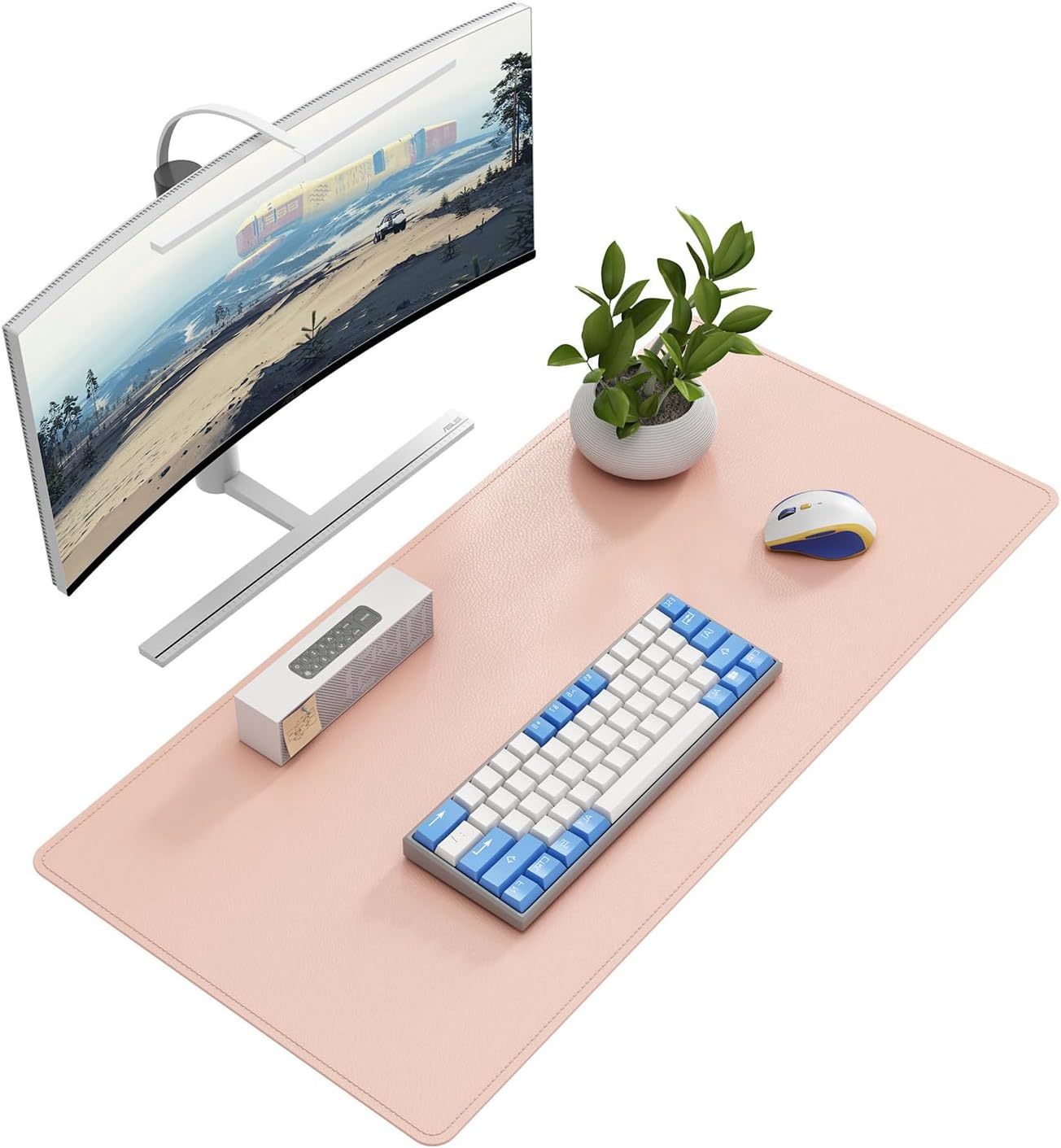 DAWNTREES Desk Mat Protector,PU Leather Desk Pad,Non Slip, Large Mouse Pad and Keyboard Mat, Waterproof Writing Pad for Office and Home (Pink,35.5''x16.9'')