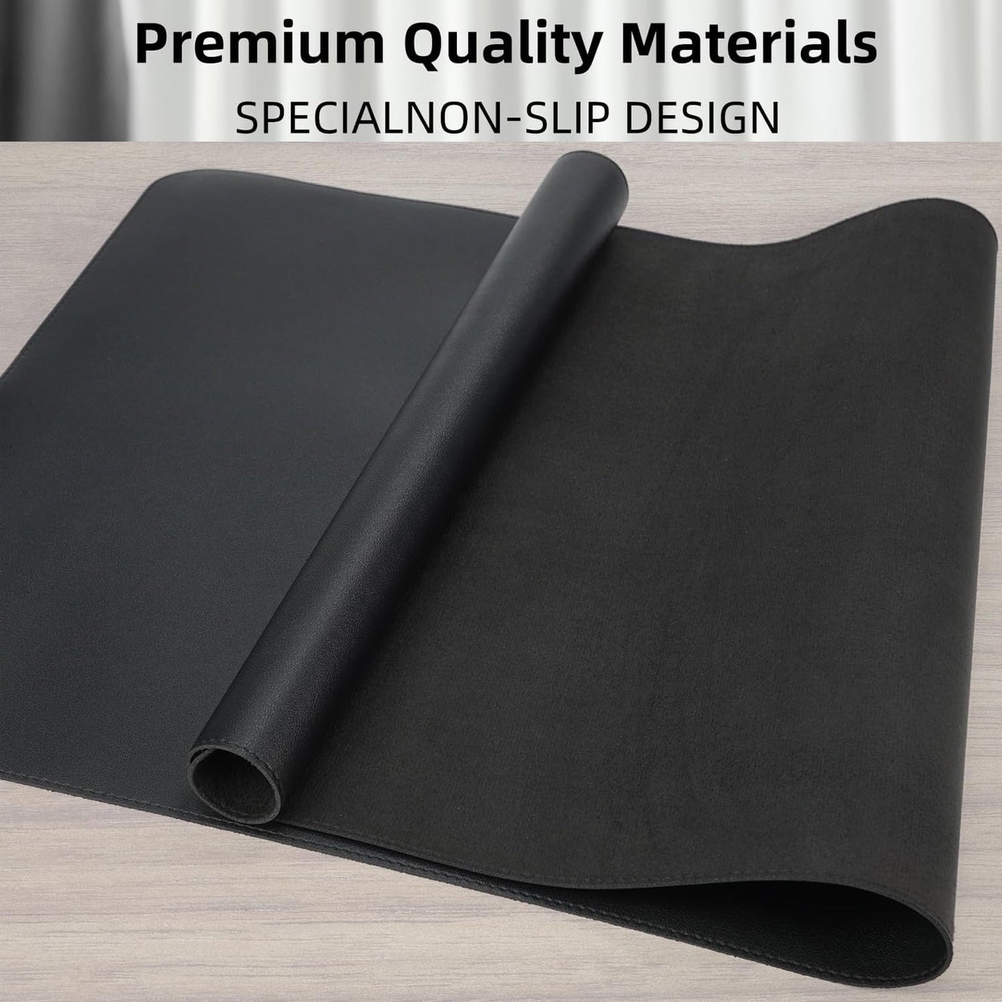 Leather Desk Pad Large Mouse Pad Computer Laptop Desk Mat Non-Slip Waterproof Table Blotter Desktop Writing Pad for Office and Home (Black, 80 x 40cm)