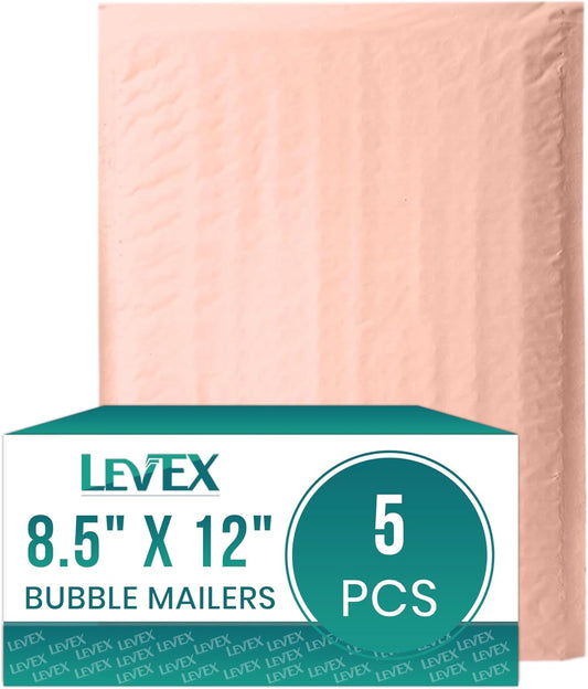 Levex - #2 8.5" x 12" [5 Pack] Light Pink Poly Bubble Mailers, Padded Envelope Mailers, Packing Envelope & Mailing Bags for Shipping