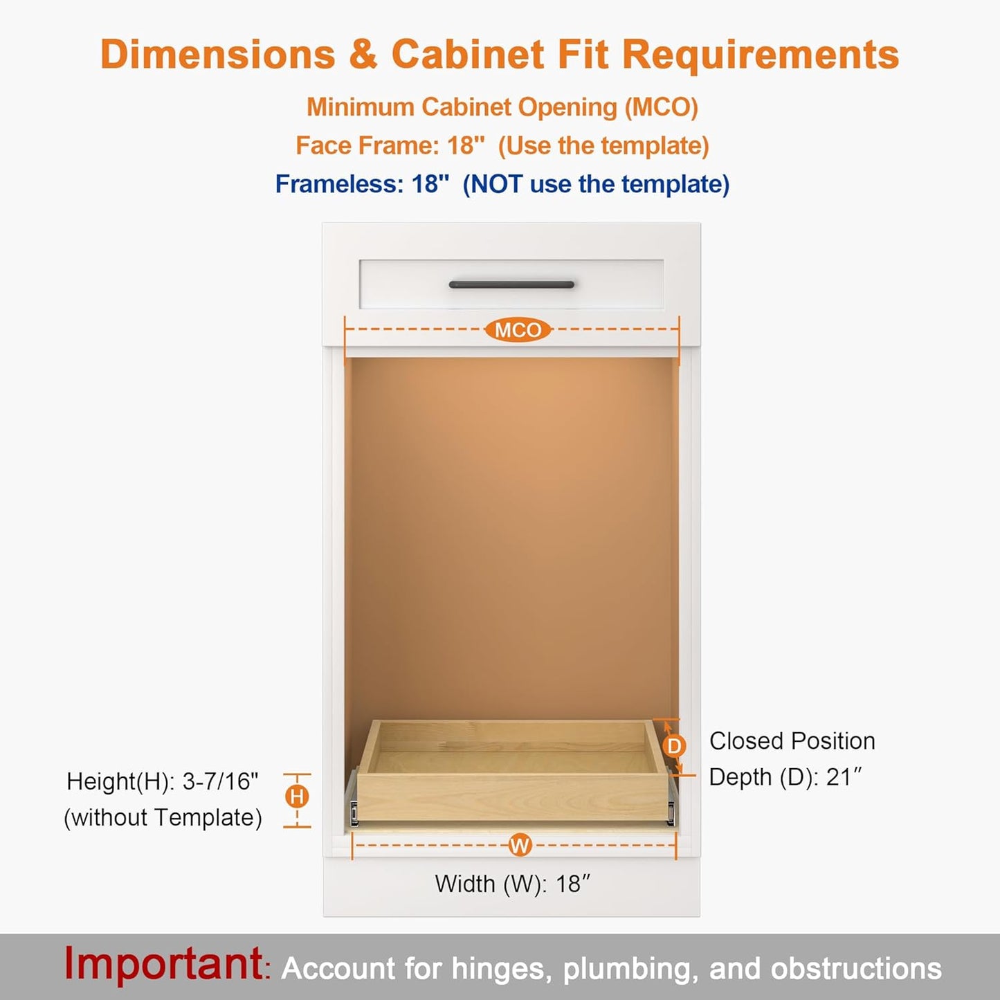 ALINE FURNITURE Pull Out Drawers for Cabinets Birch Wood, 18" W X 21" D Soft Close Slide Out Shelves for Kitchen Cabinets, Pullout Drawer for Pantry Cabinet Organizer