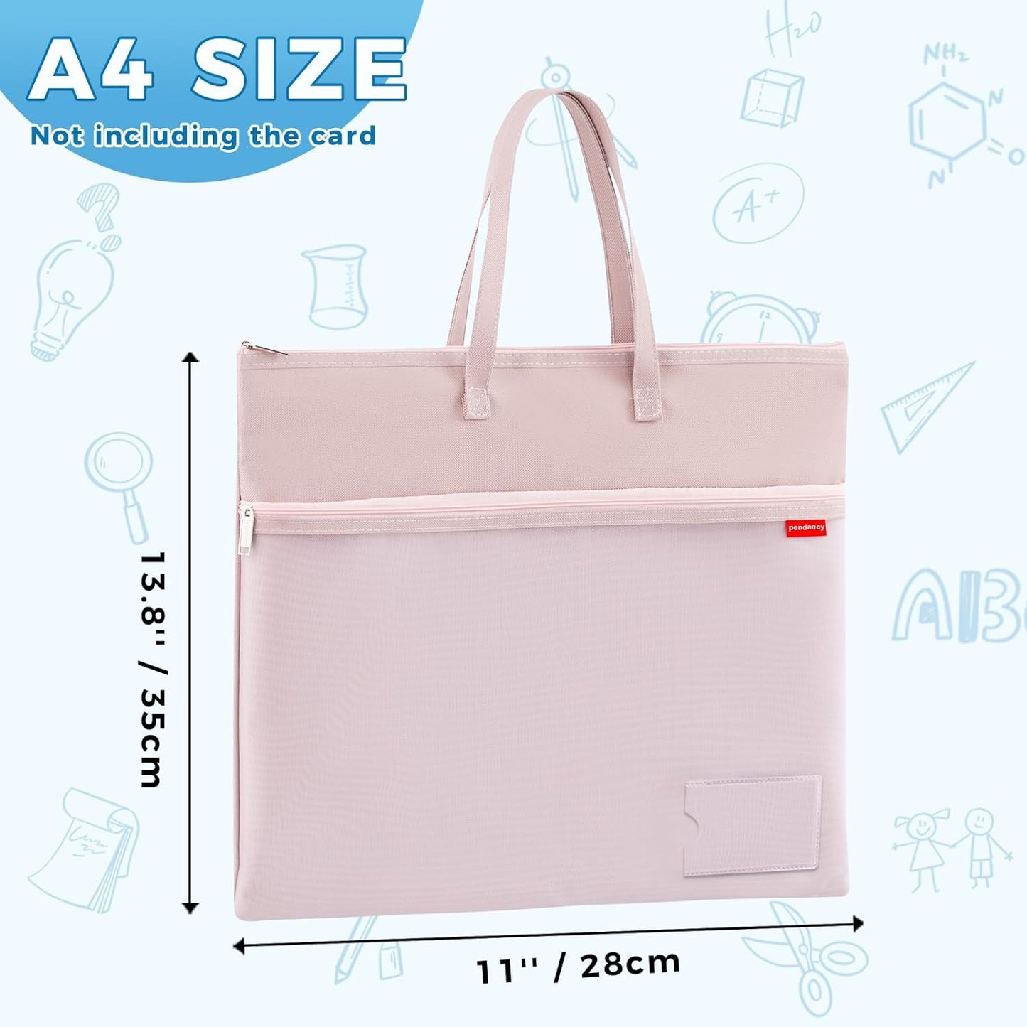 Pendancy Mesh Zipper Pouch A4 Size, Large Double Pocket Waterproof File Bag with Handle, 11x13.8 in Foldable Document Storage for Puzzle Project/Cross Stitch/Travel/Office（Advanced Pink）