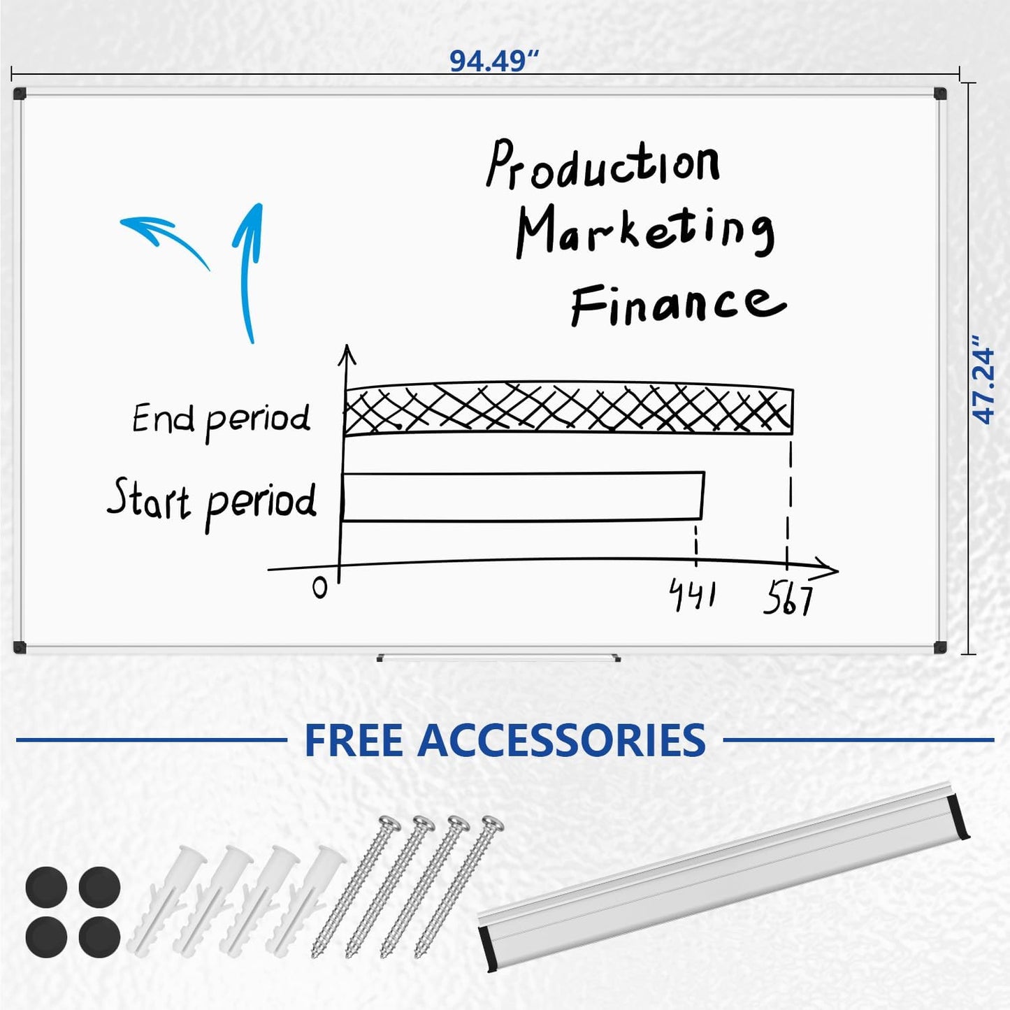XBoard Magnetic Dry Erase Board 96 x48 Inches Wall-Mounted, 4'x8' Presentation Whiteboard with Marker Tray, Aluminum Frame White Board for School Office and Government