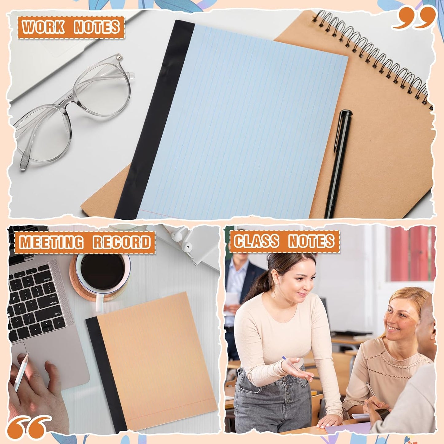 Lincia 12 Pcs 11" x 9.5" Legal Pads College Ruled Notepad Landscape Notebook Horizontal Lined Notebook 80 Gsm Assorted Colors Paper Pastel Writing Pads for School Office, 40 Sheet (Vintage Color)