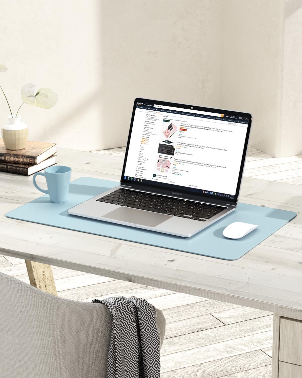 YSAGi Non-Slip Leather Desk Pad, Waterproof Laptop Computer Desk Keyboard Mat, Table Protector Blotter Mat, Large Mouse Pad for Office/Work/Home/Decor(Sky Blue, 23.6" x 13.7")