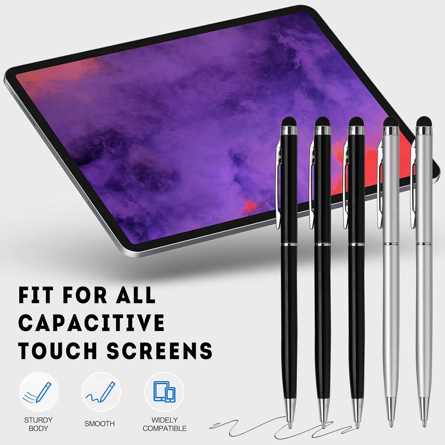 15 Pack Stylus Pens for Touch Screens Stylus Pen Compatible with Phone Tablets Kindle and Black Ink Ballpoint Pens-2 in 1 Stylists pens for Touch Screens (Silver & Black)