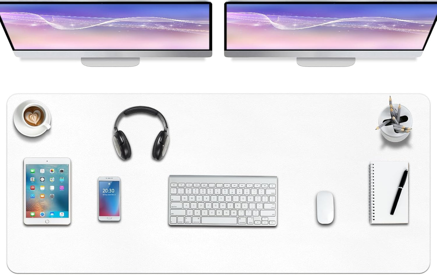 Boutilon Leather Desk Pad Protector,Non-Slip Mouse Pad,Laptop Desk Pad,Office Mouse Mat,Waterproof Leather Desk Blotter,Desk Writing Pad for Office and Home (XXXL-White,47"x 24")