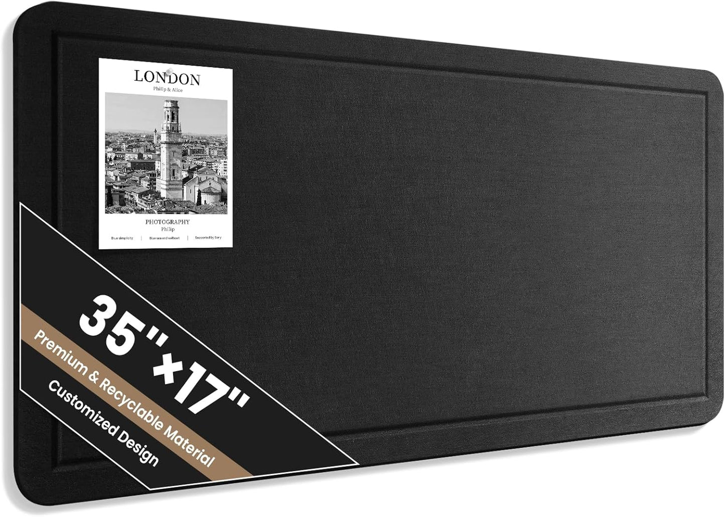 Large Bulletin Board, 35 X 17 Inches Felt Cork Board with 40 Pushpins, Foldable Felt Notice Pin Board Photo Display Board with Self-Adhesive Tape for Office Home School