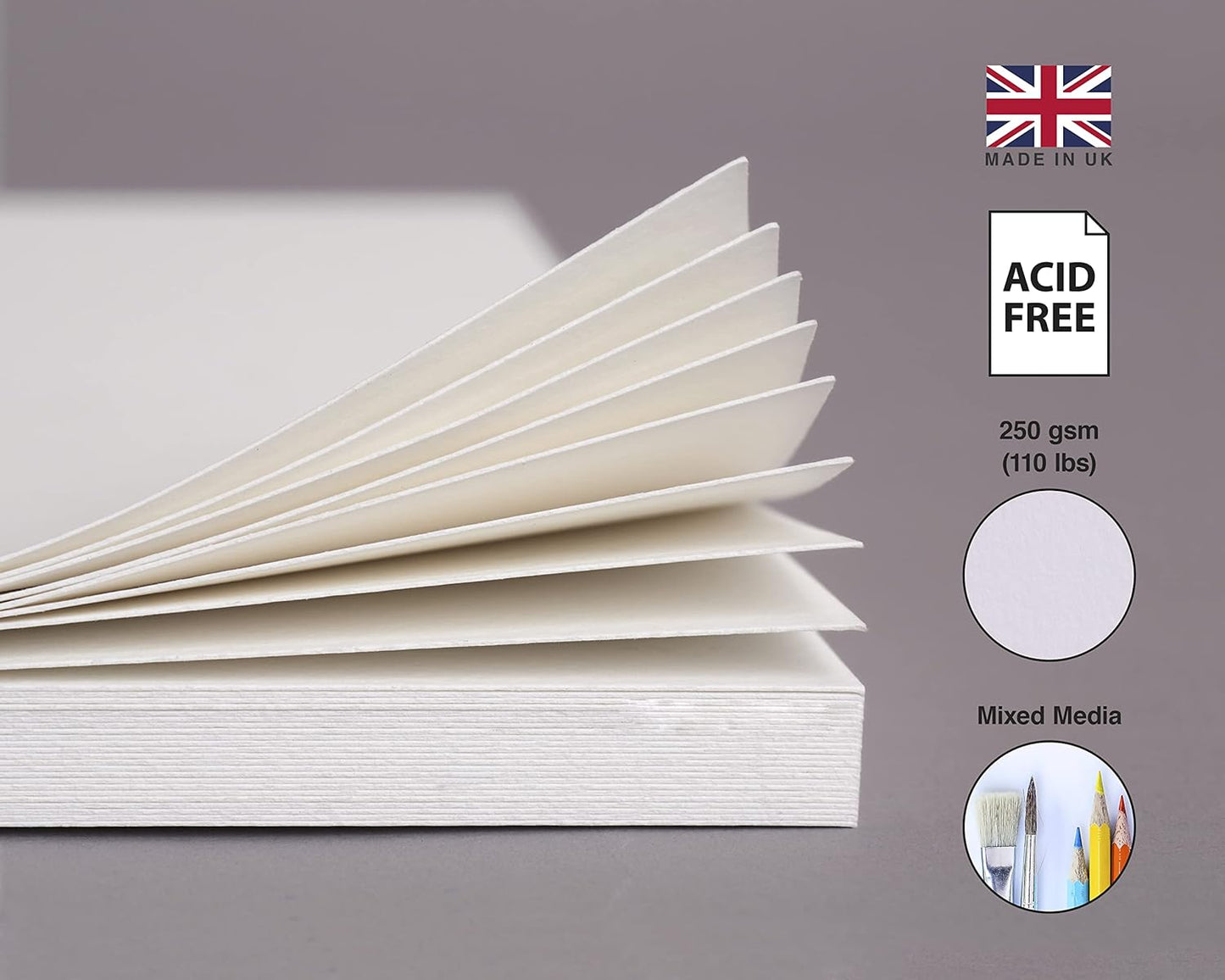 Mixed Media Paper Art Pad, 40 Sheets, A4 Size 110 lb/250 GSM, Glue Bound, Bleedproof, Acid Free, Cold Pressed for Artists Wet, Mixed Media Drawing and Techniques, Made in UK by Acuma Crafts