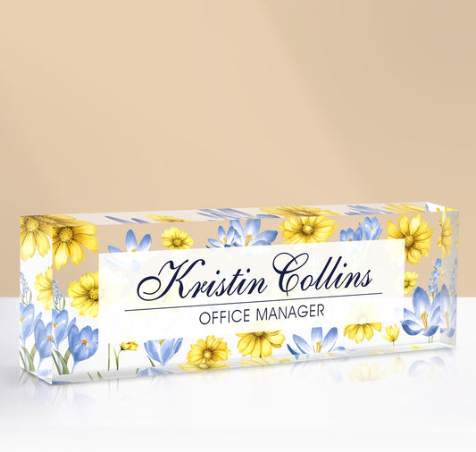 Custom Name Plate for Desk, Acrylic Office Decor For Women Men, Personalized Office Desk Accessories, Teacher Employee Appreciation Gifts For Social Worker Boss Coworkers (Flowers-6)