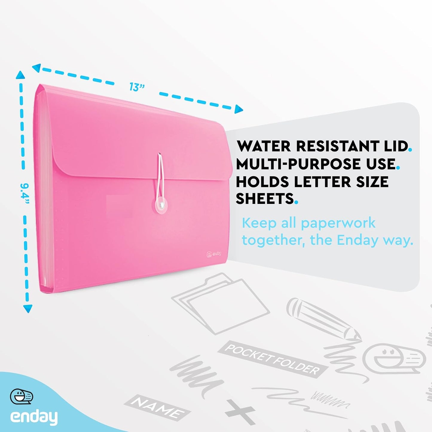 Accordion File Organizer 13 Pocket Expanding File Folder with Labels, Accordion File Organizer Letter Size Letter A4 Paper for Receipts, Bills and Documents 13" x 9.5” –by Enday