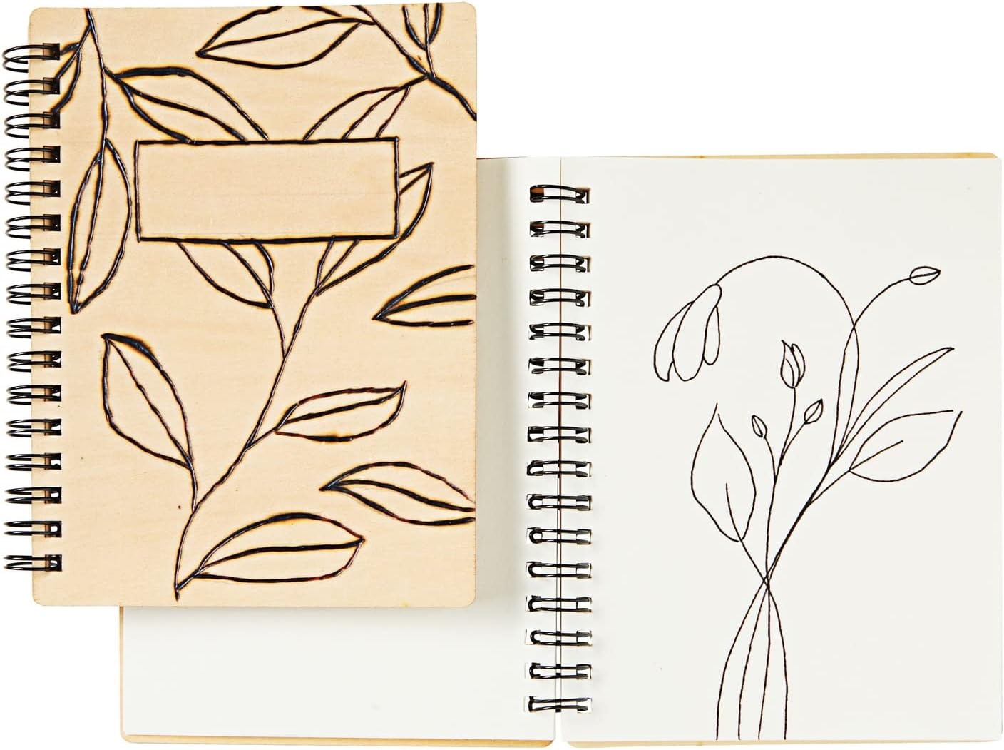 Juvale Wood-Cover Notebooks for Work - 4-Pack, 4.5 x 5.8 In, Rustic Spiral-Bound - Blank Wood Journal & Laser Engraving-Ready
