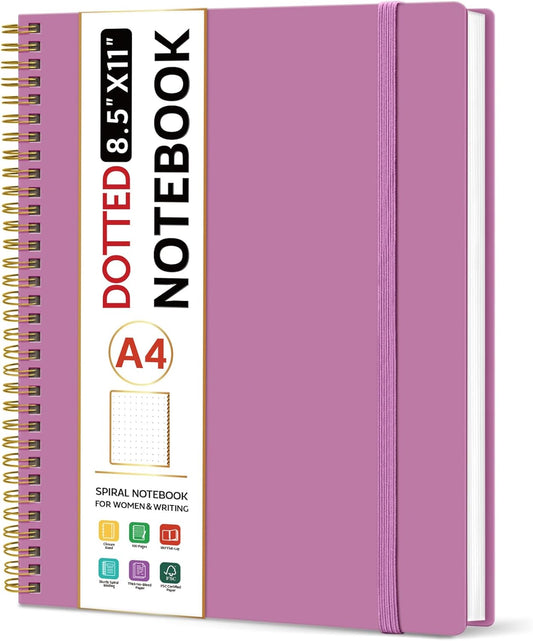 Taja Spiral Dotted Notebook, 8.5"x11" Notebooks for Work, Large A4 Journal for Women & Men, Bullet Dotted Journal, Journaling Notebook for Writing, Plastic Cover Spiral Journal, Purple