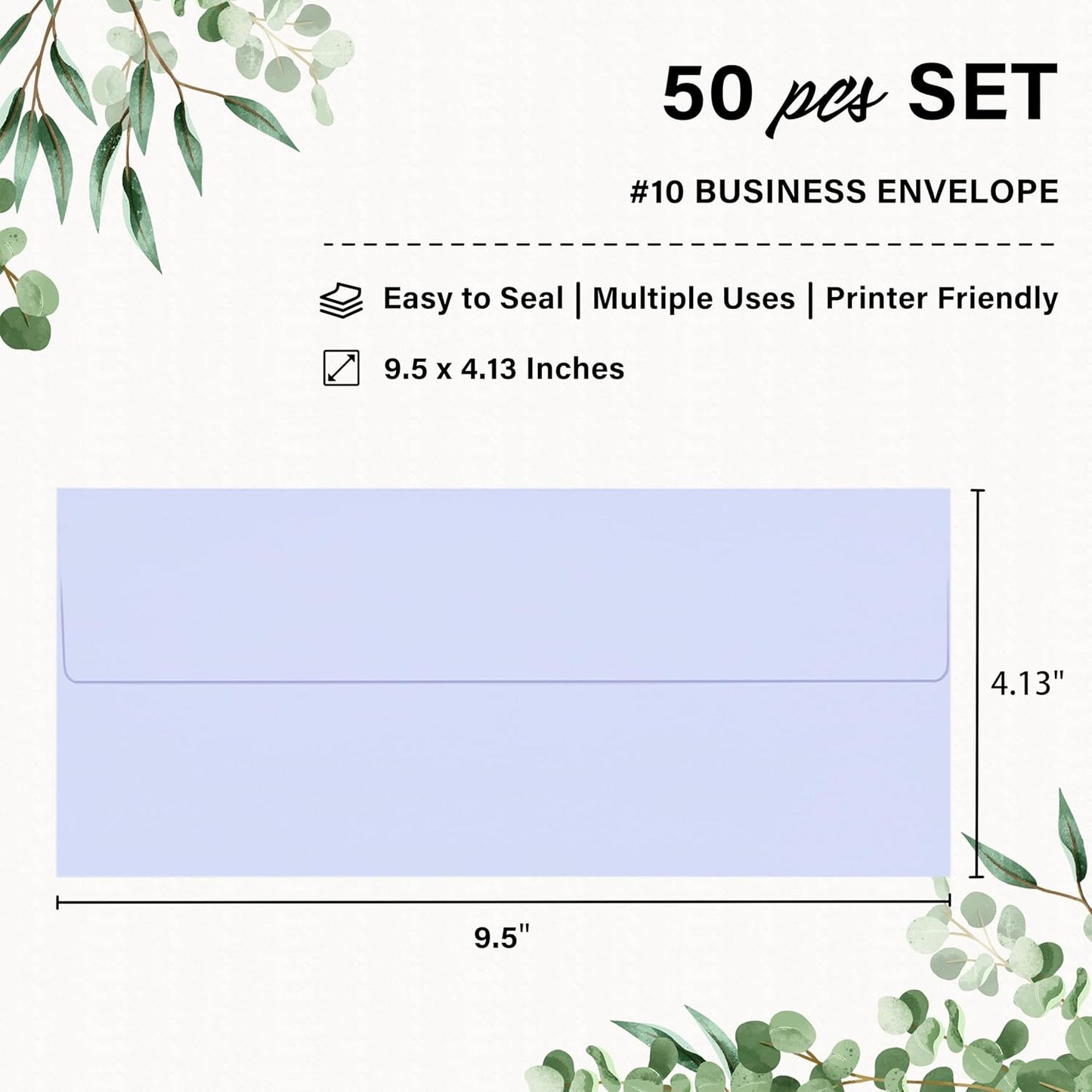 50 Pack #10 Business Envelopes, Self Seal Standard Lavender Envelopes for Secure Business & Legal Mailing, Office, Checks, Letter, Invoices, 4 1/8 x 9 1/2 Inches
