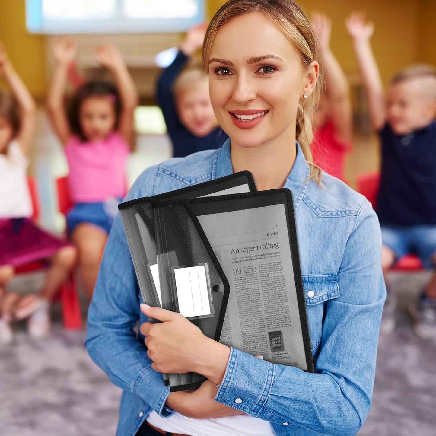 Teling 15 Pieces Plastic File Folders Envelope Expanding File Wallet Document Folder A4 Colorful Document Organizer with Button Closure and Pocket Waterproof File Pouch for Home Work (Black)