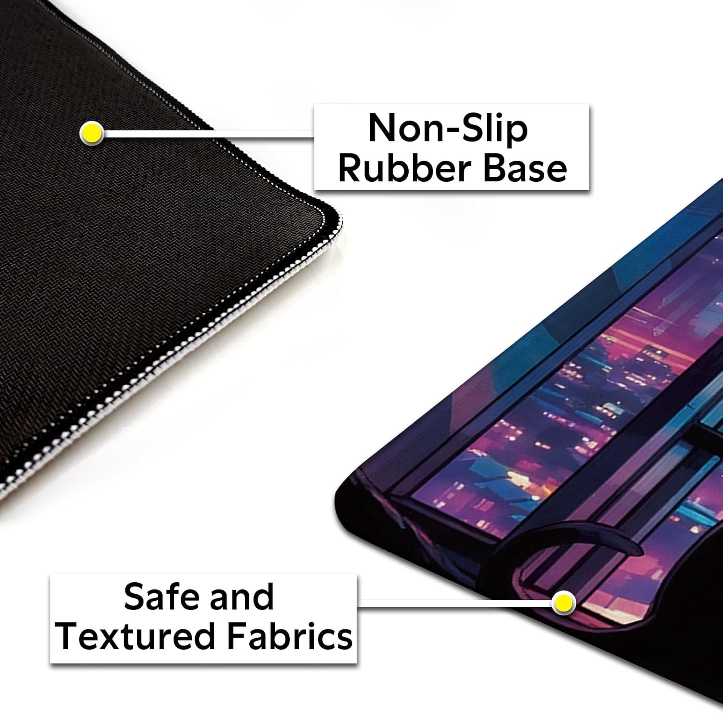 Cool Purple Moom Cat Mouse Pad, City Cats Busy Night Scene Mousead - Large Non-Slip Desk Mat for Office, PC, Laptop - 31.5"x11.8" x 3mm