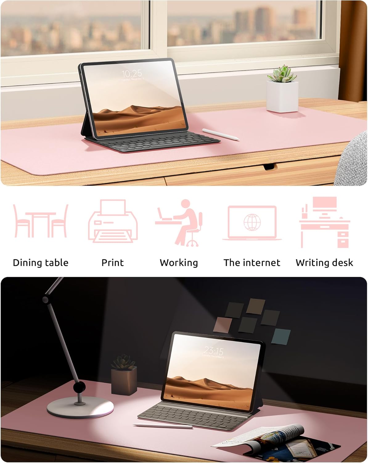 YSAGi Leather Desk Protector, Office Mat, Large Mouse Mat, Non-Slip PU Leather Blotter, Laptop Desk Pad, Waterproof Writing Pad for Office and Home (Light Pink, 31.5" x 15.8")