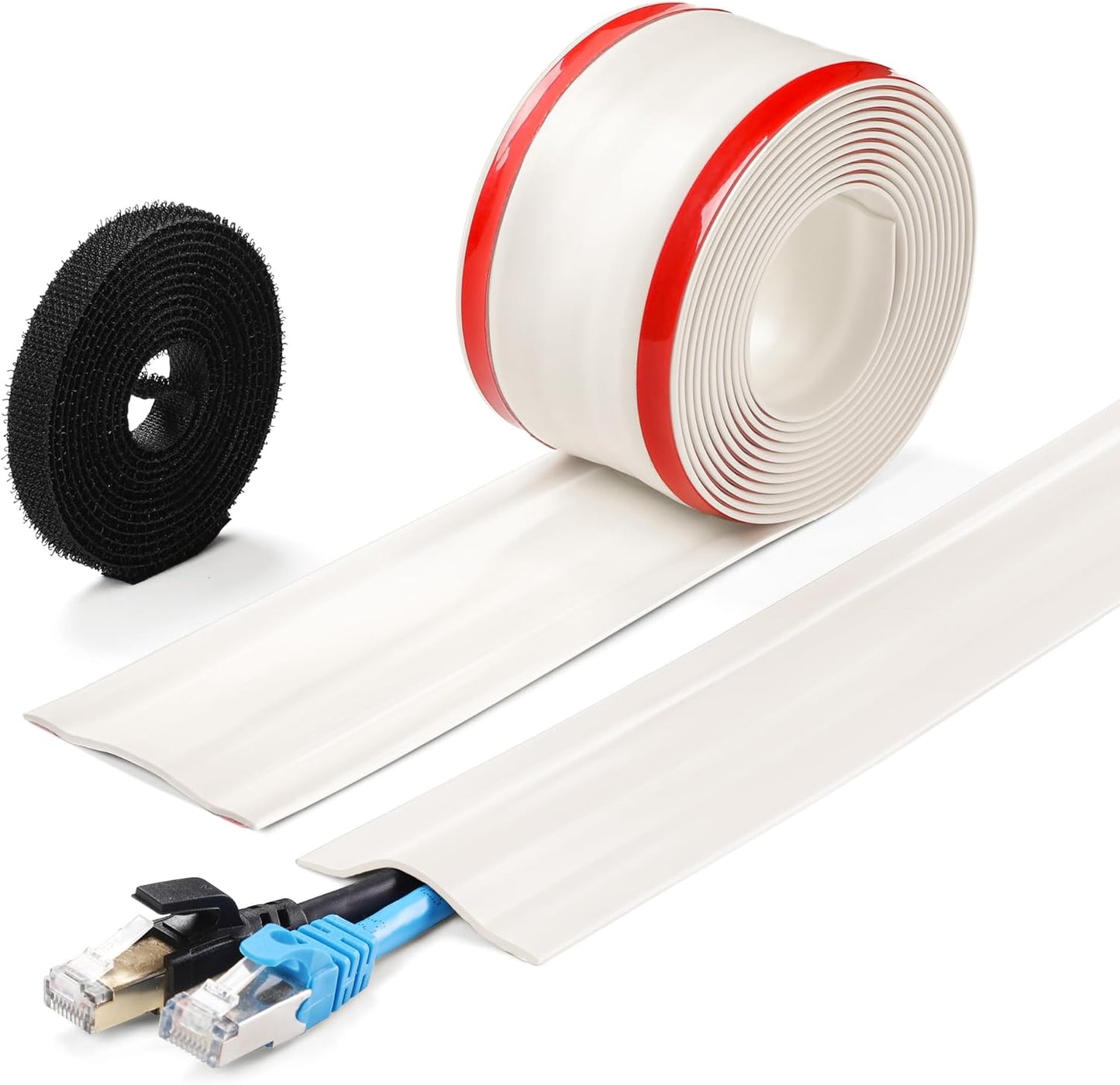 8.2ft Cord Cover Floor, Soft PVC Cord Covers for Wires on Floor, Self-Adhesive Cord Hider, Cable Management Wire Protector for Commercial Office Carpet/Floors/Wall White