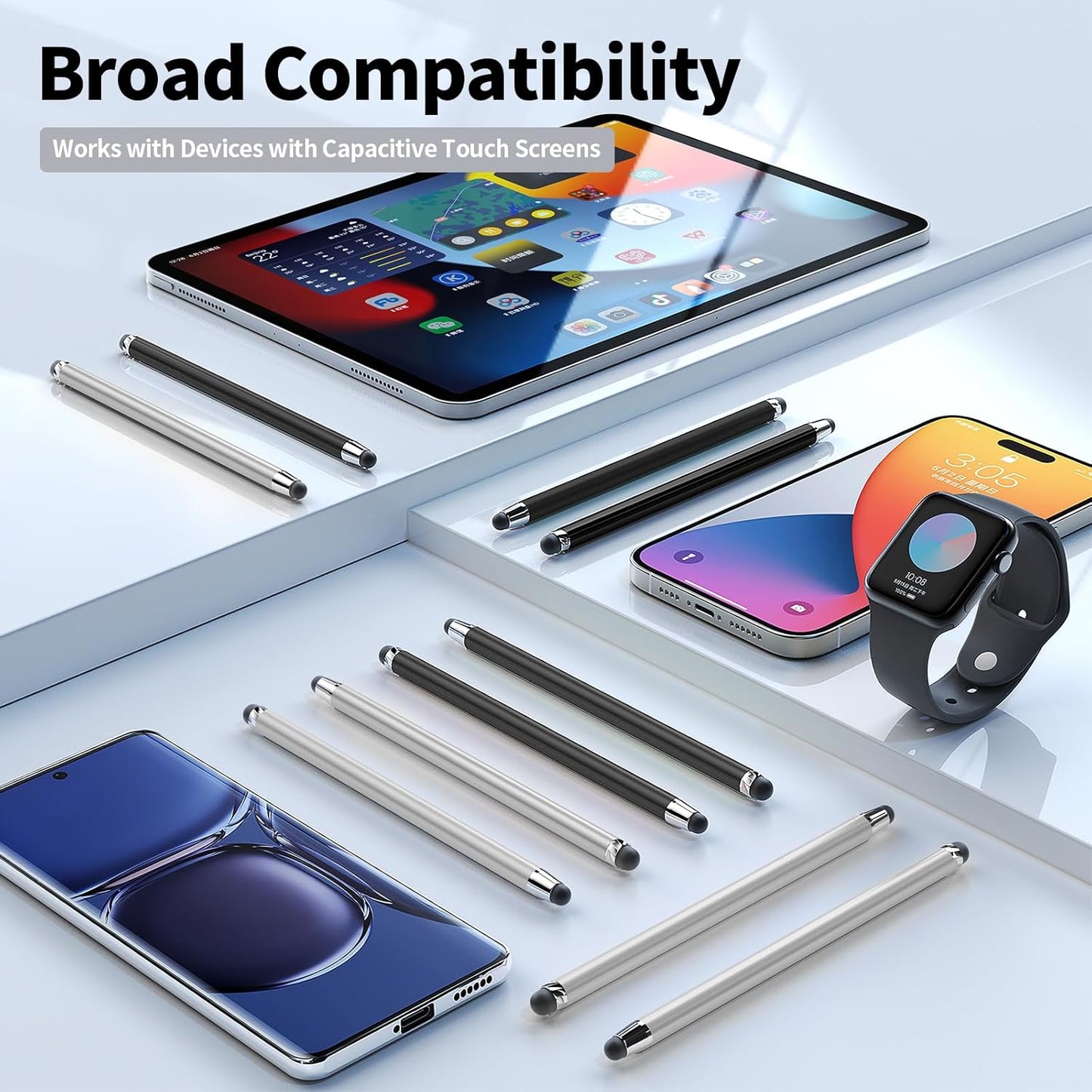10 PCS Stylus,Stylus Pen for Touchscreen,Stylus 2-in-1 High Sensitivity & Precision Suitable for Touch Screens of iPhone/ipad/Android Tablets(10 Stylus Pen Silver/Black + 20 Tips)