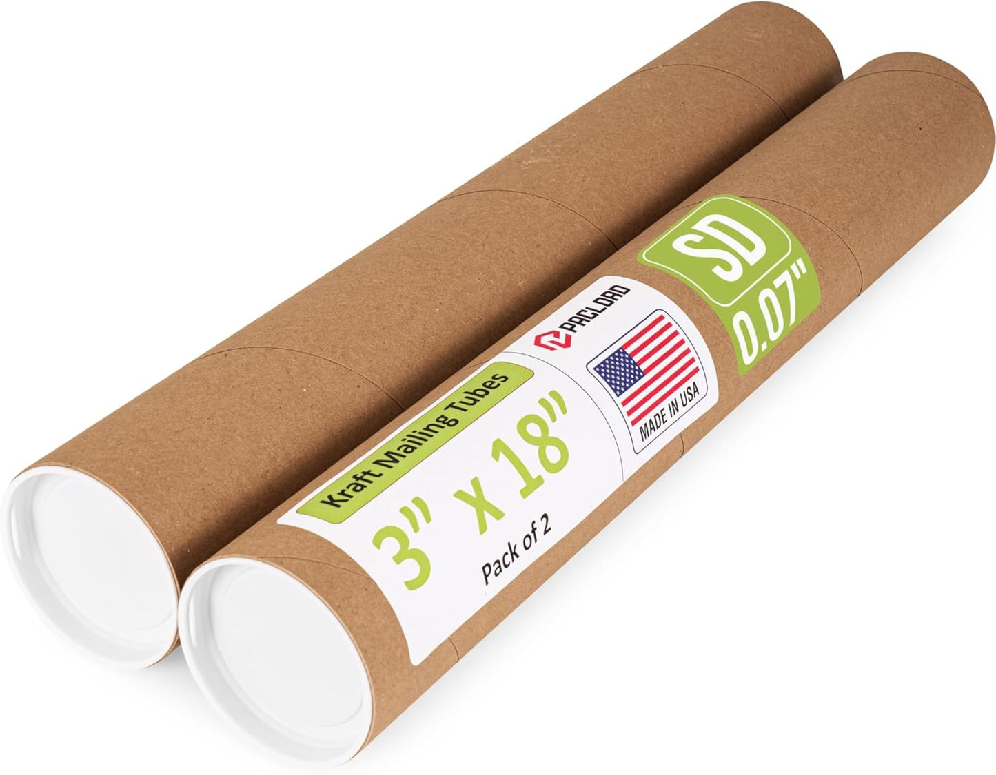 3" x 18" Reinforced Kraft Paper Mailing Tube, Pack of 2 Tubes with 4 Caps – Secure USPS Approved Poster Tube – Cardboard Tube for Shipping and Storing of Posters, Prints, Artwork, or Documents