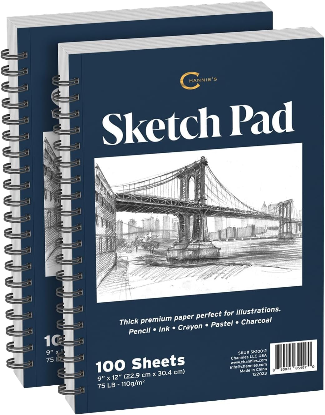 Channie's Dual Pack Sketch Pads for Kids & Adults - Premium Quality Drawing Paper, Ideal for Pencils, Pens, Charcoal, and Markers - Durable Sketchbook for Drawing & On-The-Go Creativity