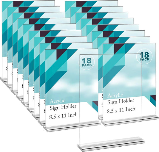 EHWINE Acrylic Sign Holder 8.5 x 11, 18 Pack Double-Sided Stand up Table Top Sign Holders, Clear Acrylic Picture Frame Menu Flyer Paper Holder Display Stand for Office Business Store Wedding Party