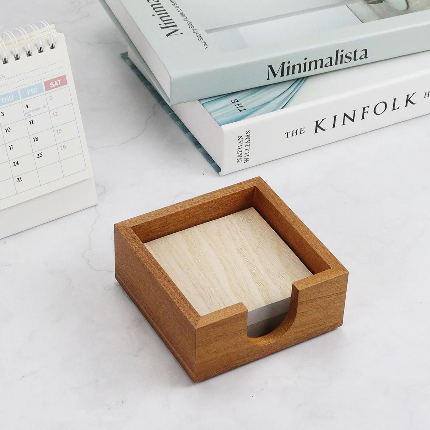 MultiBey Sapele Wooden Sticky Note Holder, Self -Sticky Note Pad Holder, Thicked Wood Post it Note Dispenser Memo Pad Holder, Desktop Accessories Organizer for Office School Home