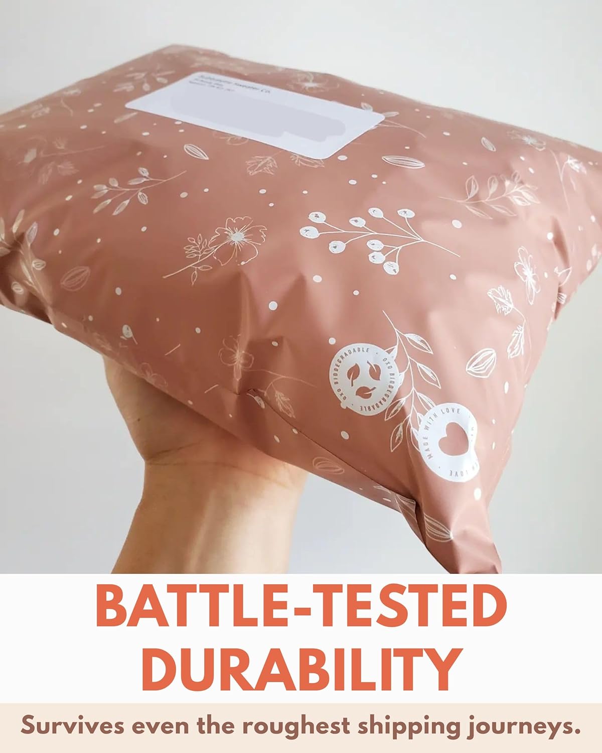 Poly Mailers 10x13-25 Pack Biodegradable Shipping Bags for Clothes - Impack Self-Seal Waterproof Thick Mailing Envelope for Accessories & Clothing - Floral Rosy Brown