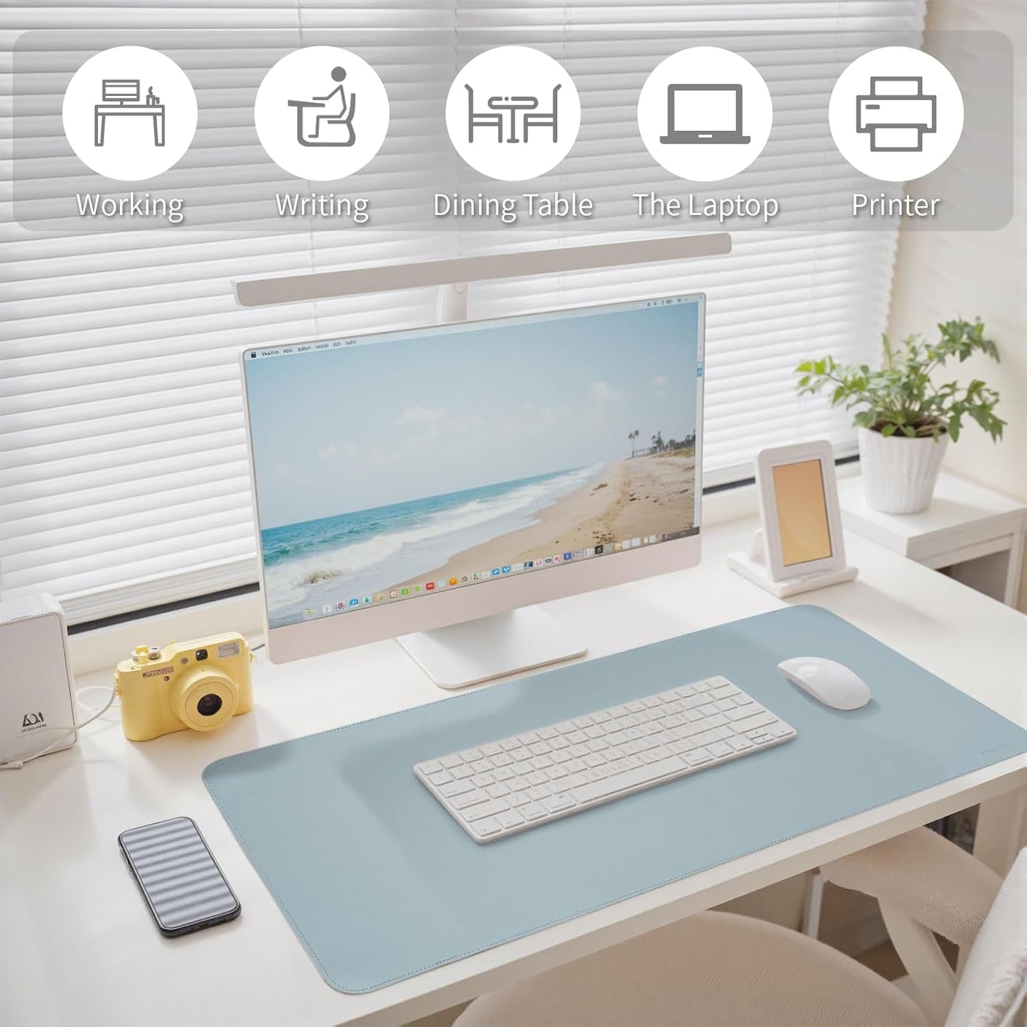 Oversized Non-Slip Desk Pad Protector – Grips Desk Firmly, Anti-Slip Like You've Never Seen! Vegan Leather Waterproof Laptop Mat for Keyboard & Mouse – Large Office Pad– Morning Fog Blue