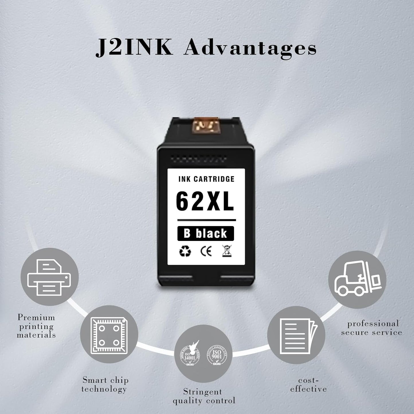 Printer Ink 62 XL 62XL Envy 7645 for 62 XL Black Ink Cartridge Ink 62 62XL Ink Cartridges Black HP62 HP62BK with ENVY 5540 5544 5545 5642 5660 5664 7640 7645, OfficeJet 200 250 258 5740 5745 5746 8040